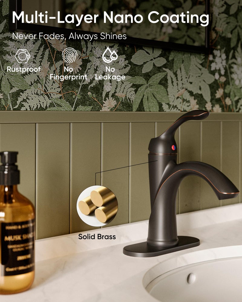 Homevacious Oil Rubbed Bronze Bathroom Faucet 1 Hole One-Handle Lever Bathroom Sink Faucets Bath Rustic Lavatory Basin Mixer Tap with Pop Up Drain with Overflow Supply Hose ORB - Image 4